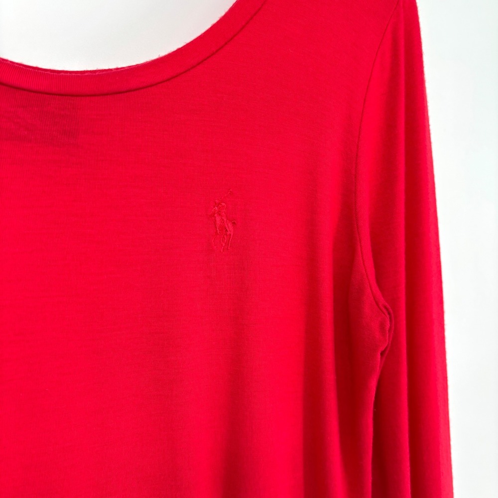 Ralph Lauren Sport Red Long Sleeve Scoop Neck T Shirt Sz L Fitted Y2K Retro - Picture 5 of 9